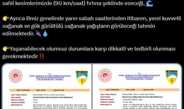 Sakarya'da fırtına ve sağanak yağış uyarısı