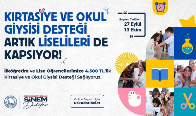 Üsküdar Belediyesi'nin ilköğretim ve lise öğrencilerine kırtasiye ve okul giysisi desteği sürüyor