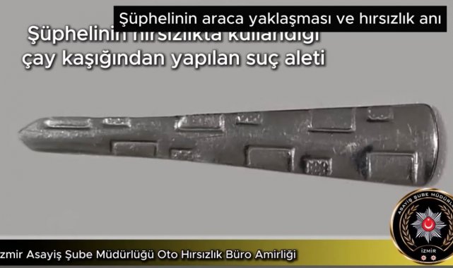 'Çay kaşığı' ile otomobil çaldı