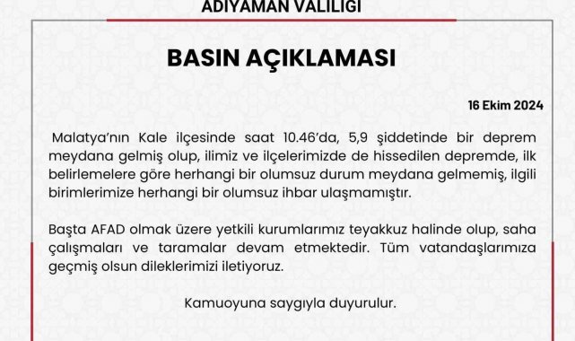 Adıyaman Valiliğinden deprem açıklaması