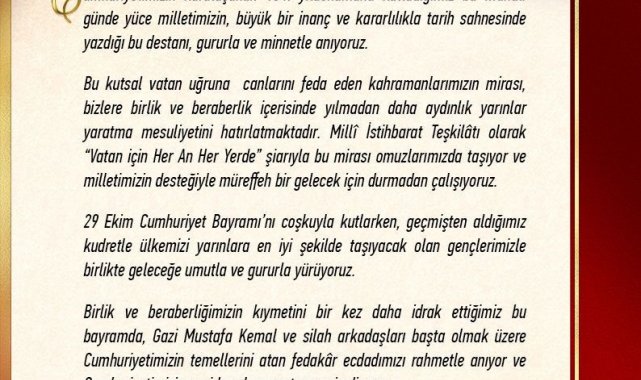 MİT Başkanı Kalın'dan Cumhuriyet Bayramı mesajı
