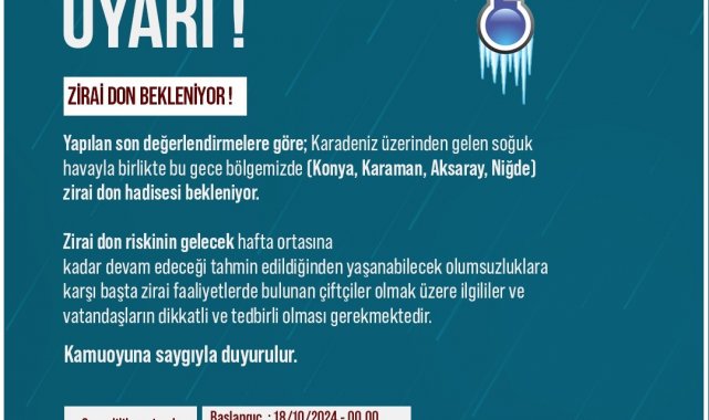 Niğde Valiliği zirai don uyarısı yaptı