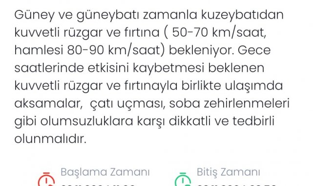 Denizli'ye kuvvetli rüzgar ve fırtına uyarısı
