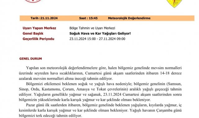 Meteoroloji'den 7 il için soğuk hava ve kar uyarısı