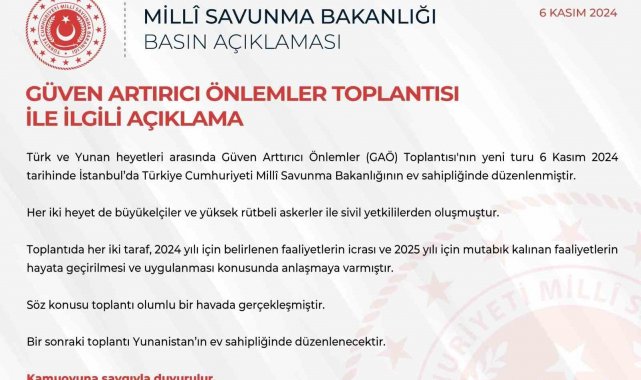 MSB: "Yunanistan ile Güven Artırıcı Önlemler Toplantısı olumlu bir havada gerçekleşmiştir"