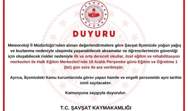 Artvin Şavşat'ta eğitime ara verildi
