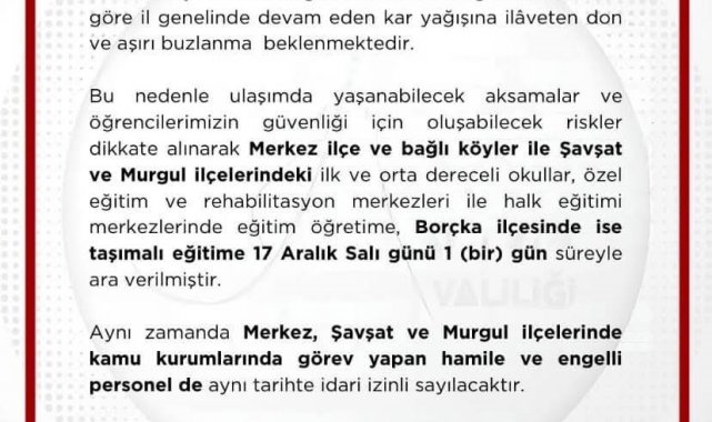 Artvin'de kar tatili