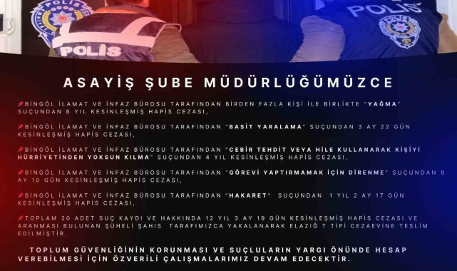 Bingöl'de kesinleşmiş hapis cezası bulunan 6 zanlı yakalandı