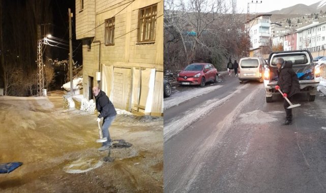 Hakkari'de yollar buz pistine döndü