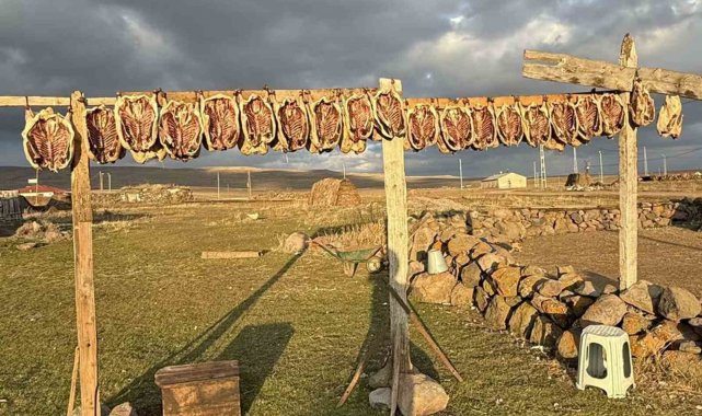 Kars'ta kazlar tellerde kurutuluyor