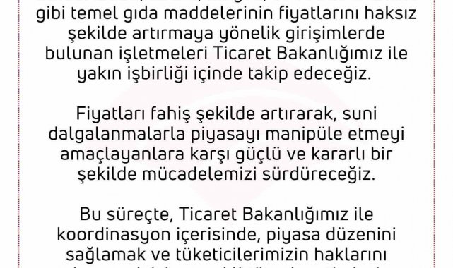 Tarım ve Orman Bakanlığı: "Suni dalgalanmalarla piyasayı manipüle etmeyi amaçlayanlara karşı mücadelemizi sürdüreceğiz"