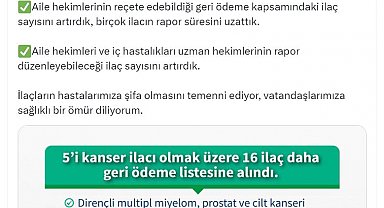 5'i kanser ilacı olmak üzere 16 ilaç geri ödeme kapsamına alındı