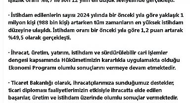 Bakan Bolat: Ekonomi programı olumlu sonuçlarını vermeye devam etmektedir