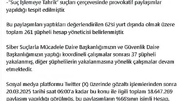 Bakan Yerlikaya: Provokatif paylaşımlar yapan 37 şüpheli yakalandı
