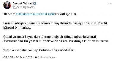 Cevdet Yılmaz: 30 Mart Uluslararası Sıfır Atık Günü'nü kutluyorum