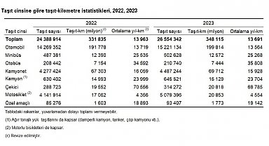 TÜİK: 2023'te motorlu kara taşıtları 348,1 milyar kilometre yol katetti