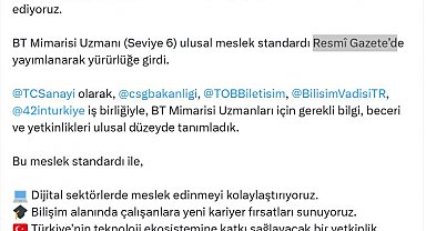 Bakan Kacır: BT Mimarisi Uzmanı ulusal meslek standardı, Resmi Gazete'de yayımlandı