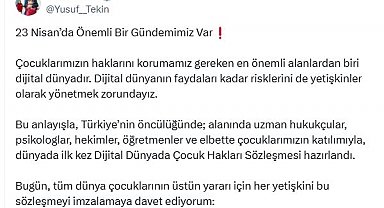 Bakan Tekin: Dünyada ilk kez Dijital Dünyada Çocuk Hakları Sözleşmesi hazırlandı