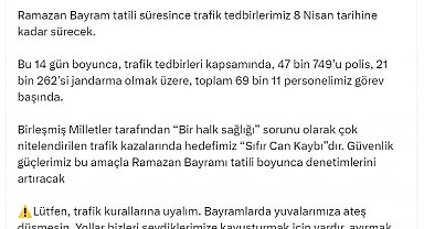 Bakan Yerlikaya: Trafik tedbirlerimiz 8 Nisan tarihine kadar sürecek