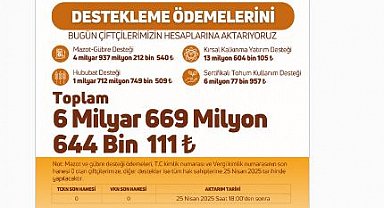 Bakan Yumaklı: 6,6 milyar TL tarımsal destek ödemesi bugün yatırılacak