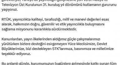 Ebubekir Şahin'den RTÜK'ün kuruluşunun 31'inci yıl dönümü mesajı