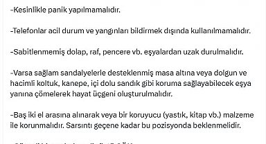 İletişim Başkanlığı'ndan, 'Deprem anında yapılması gerekenler' paylaşımı