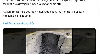 MSB: Pençe-Kilit bölgesinde tespit edilen mağarada silah ve mühimmat ele geçirildi