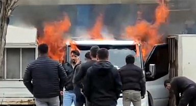 Tamire götürülen çekici, alev alev yandı