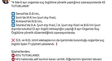 4 ilde, 6 ayrı organize suç örgütüne yönelik operasyon; 43 tutuklama