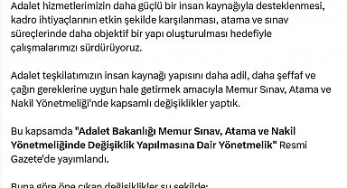 Adalet Bakanlığı Memur Sınav, Atama ve Nakil Yönetmeliği'nde değişiklik