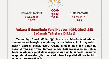 Ankara Valiliği'nden 'sağanak' uyarısı