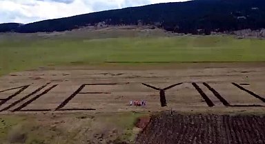 Ardahanlı çiftçi, traktörüyle tarlasına 'Aile Yılı' yazdı