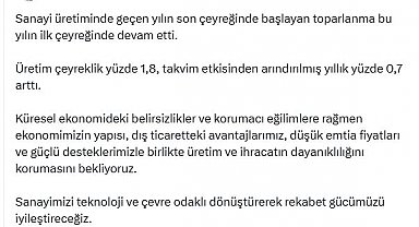 Bakan Şimşek: Sanayi üretimindeki toparlanma devam etti