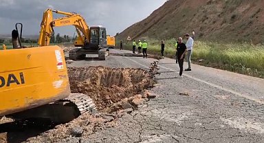 Batman'da çalışma sırasında yol çöktü