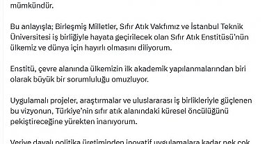 Emine Erdoğan'dan, Sıfır Atık Enstitüsünün kurulmasına ilişkin paylaşım