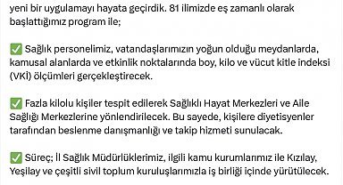 Fazla kilolu kişiler, Sağlıklı Hayat Merkezleri ve Aile Sağlığı Merkezlerine yönlendirilecek