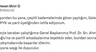 Konya Milletvekili Hasan Ekici, Gelecek Partisi'nden istifa etti