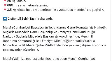 Mersin'de 28 kilo kokain, 680 litre sıvı metamfetamin ele geçirildi