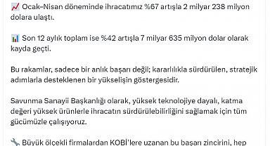 Savunma sanayinde nisan ihracatı 539 milyon dolar