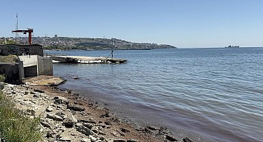 Tekirdağ'da kuvvetli rüzgar sonrası sahil kırmızı yosunlarla kaplandı