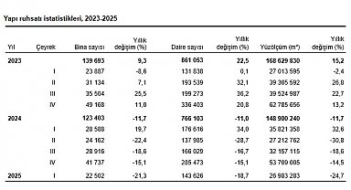 TÜİK: Yapı ruhsatı verilen bina sayısı yıllık yüzde 21,3 azaldı