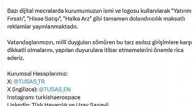 TUSAŞ'tan dolandırıcılık uyarısı