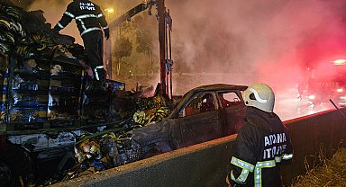 Zincirleme kazada TIR'a çarpıp alev alan otomobildeki 2 kişiyi çevredekiler kurtardı