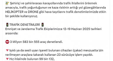 3 milyon 583 bin araçta denetim; 468 bin 539 aracasürücüye ceza