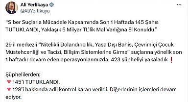 52 ilde siber suçlara yönelik operasyon; 145 tutuklama