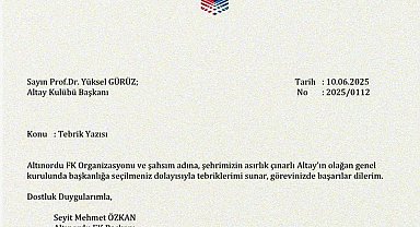 Altınordu Başkanı Özkan'dan Altay Başkanı Gürüz'e tebrik mesajı