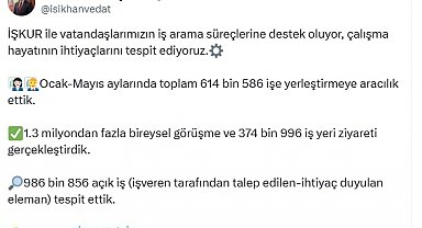 Bakan Işıkhan: Ocak-mayıs döneminde 614 bin 586 işe yerleştirmeye aracılık ettik