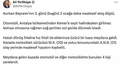 Bakan Yerlikaya: Kurban Bayramı'nın 3'üncü gününde 2 ocağa daha ateş düştü