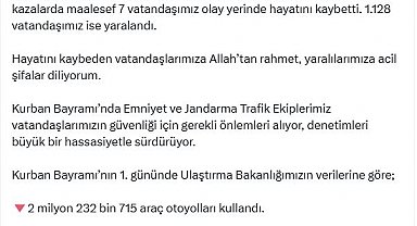 Bayramın 1'inci günündeki trafik kazalarında 7 kişi öldü, 1128 kişi yaralandı