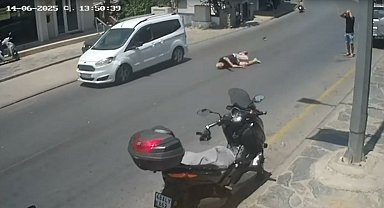 Bodrum'da hafif ticari aracın çarptığı yaya yaralandı; kaza kamerada